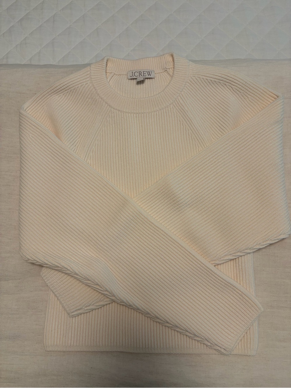 J. Crew Ivory Ribbed Crewneck Sweater
